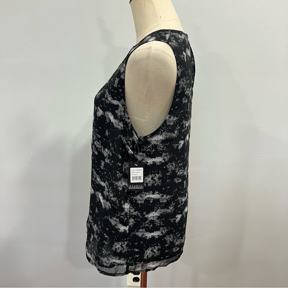 Studio By Badgley Mischka Black Sleeveless Blouse With White Spots - Reemoly - Picture 8 of 9